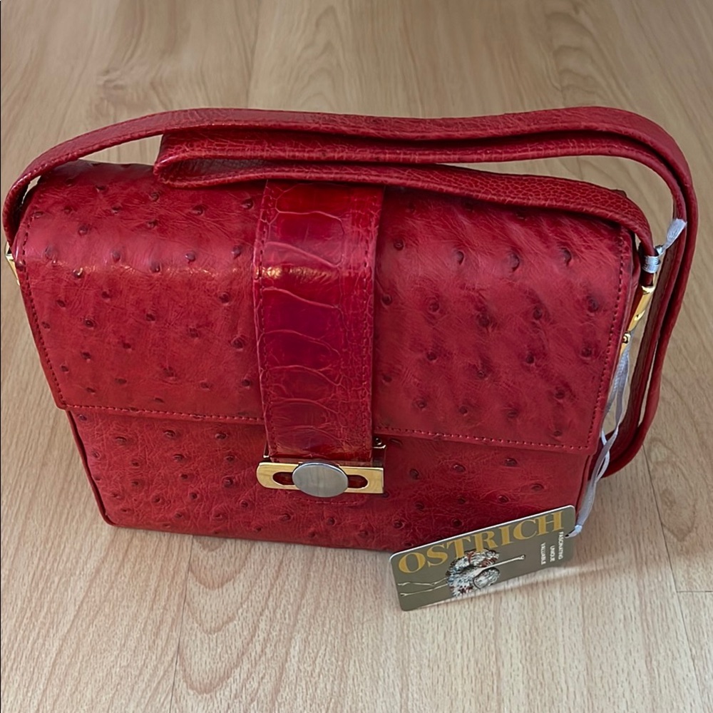 Red Crossbody Bag with Ostrich and Croc Texture